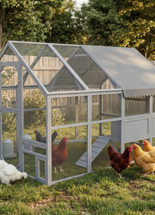 9' x 6' x 6' Large Chicken Coop with Nesting Box, Water-Resistant and Anti-UV Cover for 8-12 Chickens, Gray