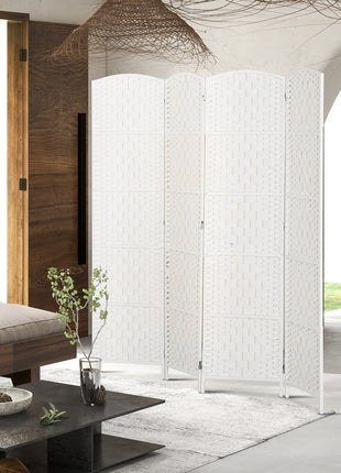 Room Divider, 4 Panel Folding Privacy Screen, 6FT Tall Portable Weave Partition Wall Divider for Bedroom, White