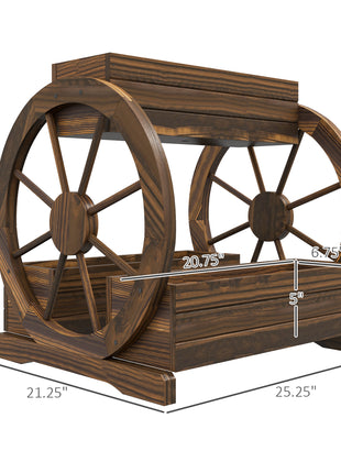 Wooden Wagon Planter Box, 3-Tier Raised Garden Bed, for Vegetables Flowers Herbs, 25" x 21" x 24"