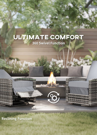 Outdoor Wicker Swivel Recliner Chair, Reclining Backrest, Lifting Footrest, 360° Rotating Basic, Water Resistant Cushions for Patio, Gray