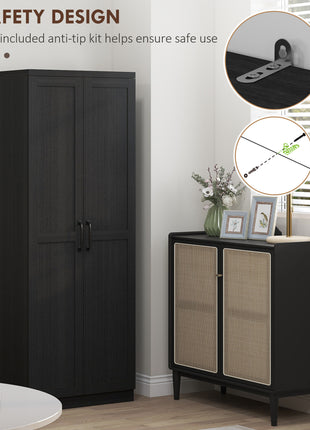 63" 2-Door Kitchen Pantry, Freestanding Cabinet with 2 Adjustable Shelves for Dining Room, Cinnamon Black Wood Grain