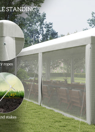10' x 28' Party Tent, Outdoor Wedding Canopy & Gazebo with Removable Sidewalls, Shade Shelter for Events, BBQs, White