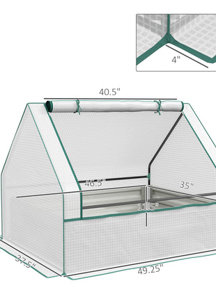 Raised Garden Bed, Outdoor Metal Planter Box with Mini Greenhouse, White and Silver