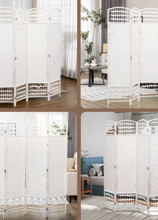 4 Panel Folding Room Divider Portable Privacy Screen Wave Fiber Room Partition for Home Office White