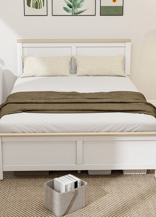 Full Bed Frame with Headboard, Modern Platform Bed Frame with Wooden Slats, No Box Spring Needed, Easy Assembly, White