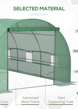 Steel Frame Walk-In Tunnel Greenhouse Garden Warm House Large Hot House Kit with Windows & Door, 19' x 10' x 7', Green