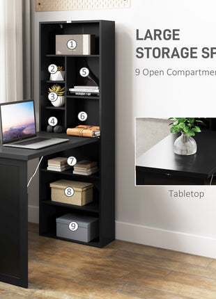 Fold-out Convertible Home Office Desk, Wall Mount Computer Desk with Blackboard and Side Shelf, Black