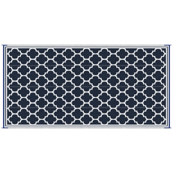 Reversible Outdoor Rug, 9' x 18' Waterproof Plastic Straw Floor Mat, Portable RV Camping Carpet, Large Floor Mat for Backyard, Deck, Picnic, Beach, Blue & White