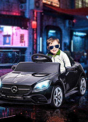 Mercedes SLC 300 Licensed Kids Electric Car with Remote Control, 12V Battery Powered Kids Ride on Car with Music, Lights, Suspension for 3-6 Years Old, Black