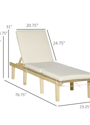 Chaise Lounge Chair Patio Recliner with 4-Position Adjustable Backrest & Cushion, Natural