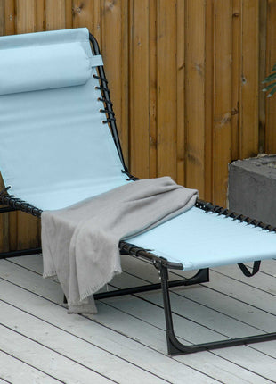 Folding Chaise Lounge Pool Chair with 4-Position Reclining Back, Pillow, Breathable Mesh & Bungee Seat, Baby Blue