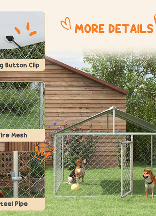 6.6' x 6.6' x 4.9' Dog Kennel Outdoor for Small Medium Dogs with Waterproof Roof, Silver