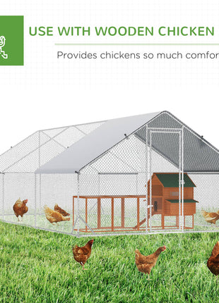 10' x 20' x 6.5' Chicken Coop Cage, Outdoor Hen House w/Cover & Lockable Door