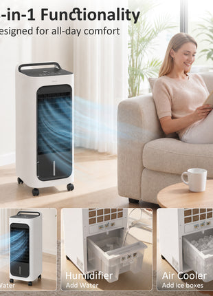 Room Air Cooler with Ice Packs, Ice Cooling Fan Water Humidifier Unit with Remote, Timer, Oscillating