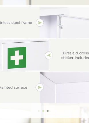 12" x 18" Lockable Medicine Cabinet, 3 Tier Steel Medical Wall Box with 2 Keys and Shelves for Bathroom, White
