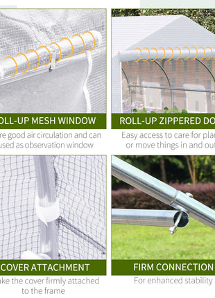 11.5' x 10' x 6.5' Outdoor Walk-in Greenhouse, Tunnel Green House with Roll-up Windows, Zippered Door, PE Cover, Heavy Duty Steel Frame, White