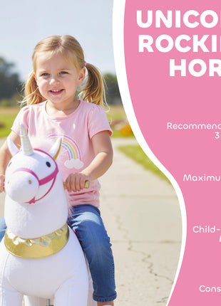 Ride on Unicorn Toy for Kids 3-5 Years, 29.5 Inch Plush Baby Rocking Horse with Wheels, No Battery Required, White