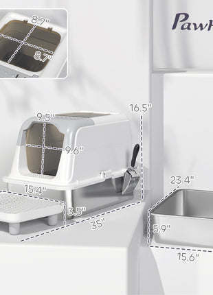 Extra Large Stainless Steel Litter Box, Enclosed Cat Litter Box with Scoop, Deodorizer Bag, Sand Drop Pedal