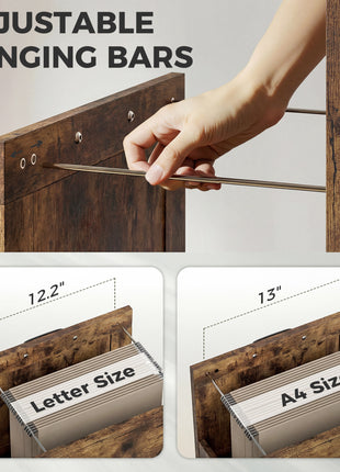 Vertical File Cabinet with 3 Drawers, Rustic Farmhouse Office Storage Cabinet for A4, Letter Size, Rustic Brown