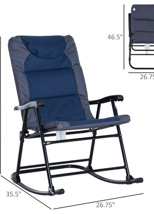 2 Piece Outdoor Patio Furniture Set with 2 Folding Padded Rocking Chairs, Bistro Style for Porch, Camping, Balcony, Navy Blue