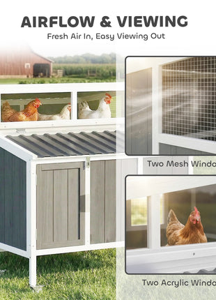 Chicken Coop, Wooden Chicken House for 4-6 Hens, Outdoor Hen House with Nesting Box, Pull-Out Tray and Weatherproof Roof