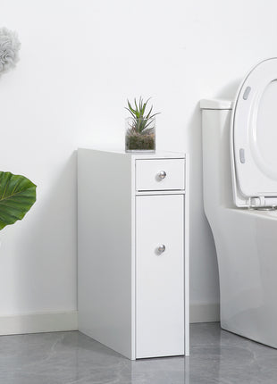 Bathroom Floor Organizer Free Standing Space Saving Narrow Storage Cabinet Bath Toilet Paper Holder with Drawers White
