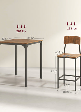 3 Piece Pub Table and Chairs, Small Kitchen Table and Chairs, Square Dining Table with 2 Stools, Walnut and Black