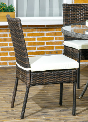4 PE Rattan Outdoor Dining Chairs with Cushions, Patio Wicker Dining Chairs with Backrest, Brown