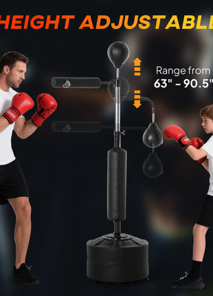 4-in-1 Boxing Punching Bag Stand with 2 Speedballs, 360° Relax Bar, & PU-Wrapped Bag & Adjustable Height, Black