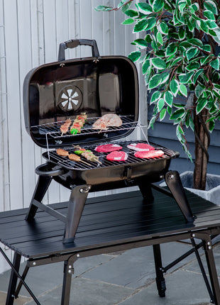 14" Portable Grill, Small Charcoal Grill for Outdoor Cooking, BBQ, Camping, Enamel Coated, Folding Legs, Black