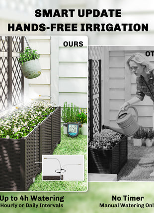3PCS Plastic Planter Box with Trellis, Self-Watering Raised Garden Bed with Trellis and Automatic Watering Timer Kit