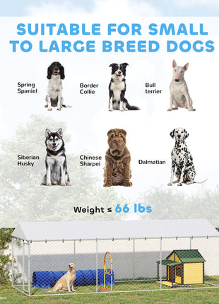 20' x 7.5' x 6.5' Dog Kennel Outdoor for Small Medium Large Dogs with Waterproof Roof, Silver
