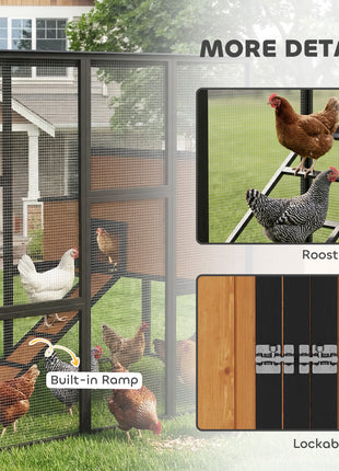 105" Large Chicken Coop, Walk-in Wooden Hen House for 7-12 Hens, Poultry Cage Chicken House with Run, 2 Nesting Boxes