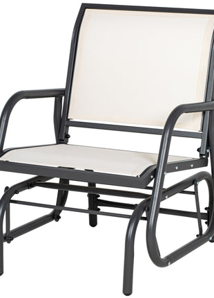 Outdoor Glider Chair, Steel Swing Chai with Curved Armrests for Porch, Garden, Poolside, Balcony, Cream White