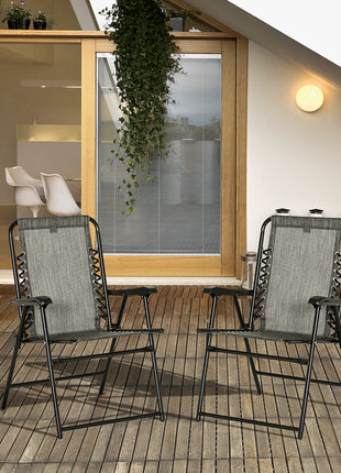 2 Pieces Outdoor Folding Chair Set, Portable Capimg Chairs with Armrest for Patio, Pool, Beach, Gray
