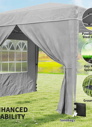 10 x 10 ft Pop Up Canopy Tent with Sidewalls, UPF50+ Outdoor Portable Instant Canopy Shelter with Carry Bag, Light Gray
