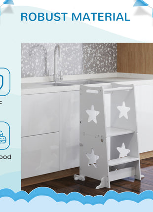 2 in 1 Toddler Tower with Safety Rail for Bathroom, Sink, Kitchen or Counter, White