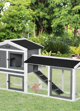 Wooden Rabbit Hutch with Run, Tray, Ramp for 1-3 Rabbits, Guinea Pigs, White