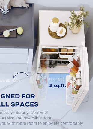 4.5 Cu.Ft Mini Fridge, Single Door Refrigerator with Freezer, Wheels, Adjustable Thermostat, Reversible Door, White