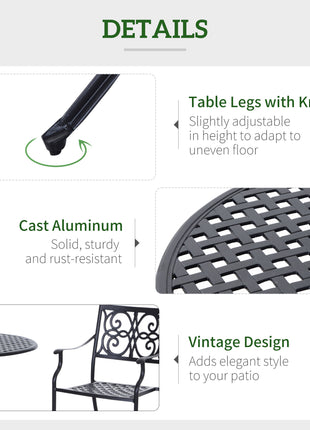 33" Patio Dining Table Round Cast Aluminium Outdoor Bistro Table with Umbrella Hole - Black