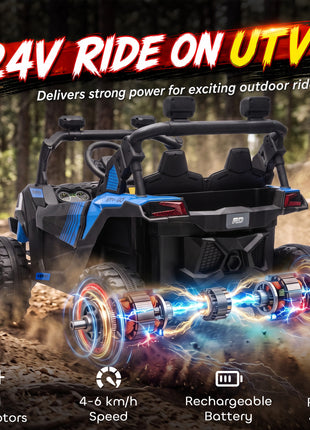 24V 2 Seater Ride On Truck Car for Big Kids with Remote Control, Dual Motors, 4-Wheel Suspension for Ages 3-8, Blue