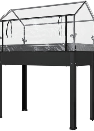 Elevated Garden Box with Greenhouse Cover, Raised Garden Bed with Legs and Drainage Hole for Vegetables, Black