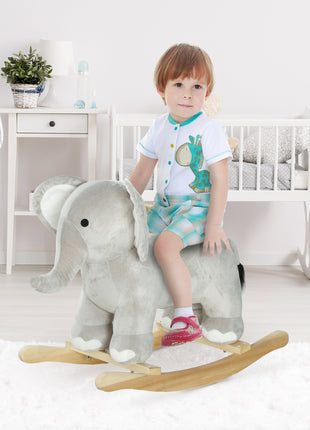 Kids Rocking Animal, Elephant Rocker with Realistic Sounds, Plush Ride on Toy for Years 2-4, Gray