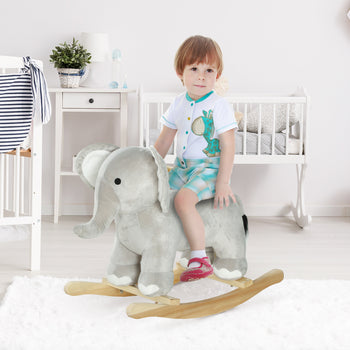 Kids Rocking Animal, Elephant Rocker with Realistic Sounds, Plush Ride on Toy for Years 2-4, Gray