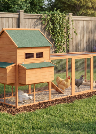 137" Chicken Coop for 8-10 Chickens, Large Chicken House, Wooden Poultry Hen Cage with Nesting Box and Run for Backyard, Orange
