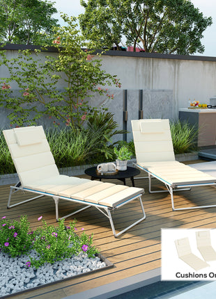 Foldable Chaise Lounge Cushion Set of 2, Outdoor Lounge Chair Cushion Set, UPF50+ 230gsm Olefin, 80" x 26" Cream White