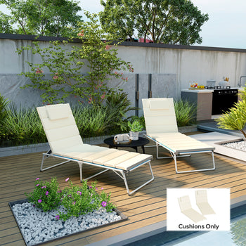 Foldable Chaise Lounge Cushion Set of 2, Outdoor Lounge Chair Cushion Set, UPF50+ 230gsm Olefin, 80" x 26" Cream White