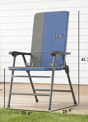 Folding Patio Chairs Set of 2, Padded High Back Lawn Camping Chairs with Armrests, 600D Oxford Fabric, Dark Blue