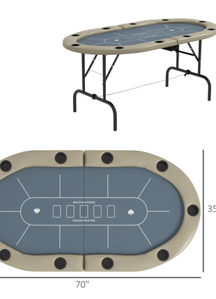 Foldable Poker Table Blackjack Texas Holdem Poker Game Table with Cup Holders, 70" Oval, Blue