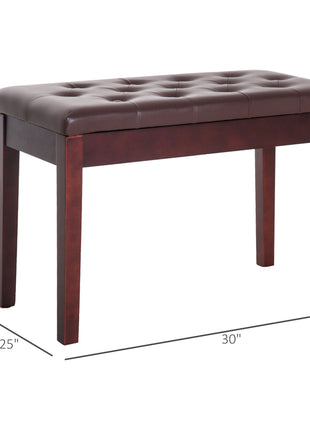 Piano Bench, Duet Piano Chair with Faux Leather Padded Cushion and Wooden Frame, Button Tufted Keyboard Bench, Brown